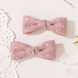 Rainbow Bows Embroidered Pink Polka Dot Hair Clips - Set of 2 (FJ5170 - 2A - 3)
