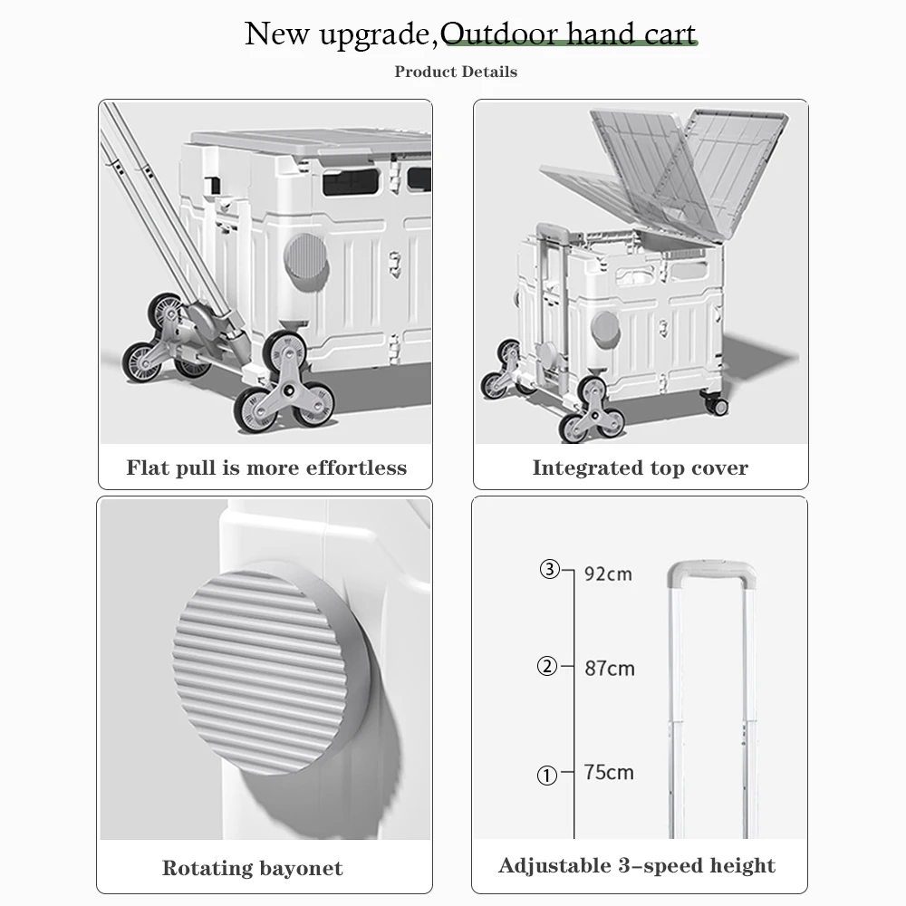 Folding Cart Hand Shopping Cart Carrier Luggage Trolley Large Storage Box Outdoor Travel Picnic Luggage Handcart with 8 Wheels