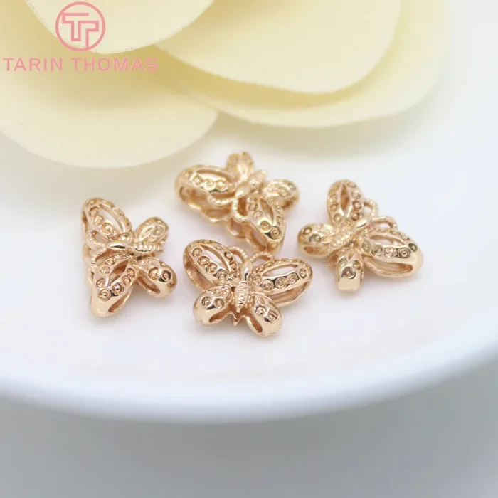 

(810)6PCS 12x8.5MM 24K Champagne Gold Color Plated Brass Butterfly Spacer Beads Bracelet Beads High Quality Jewelry Accessories