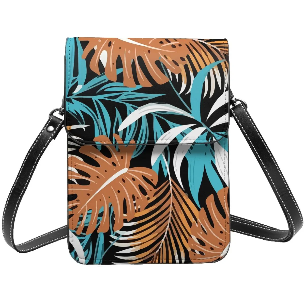 

Tropical Plants Shoulder Bag Colorful Leaves Print Stylish Leather Travel Mobile Phone Bag Student Gift Bags