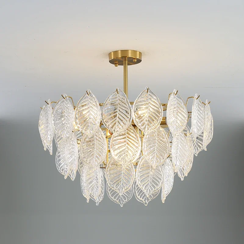

Postmodern Simple Atmosphere Light Luxury Home Living Room Lamp Villa Dining Room Bedroom Creative Glass Leaf Chandelier