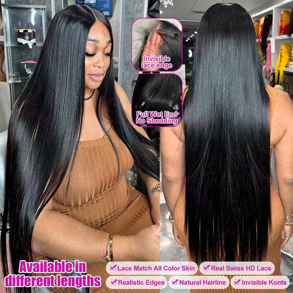 250% Density Straight HD Transparent 13x6 Wig Brazilian Lace Front 30 40 Inch 13x4 Human Hair Wigs Lace Front For Black Women