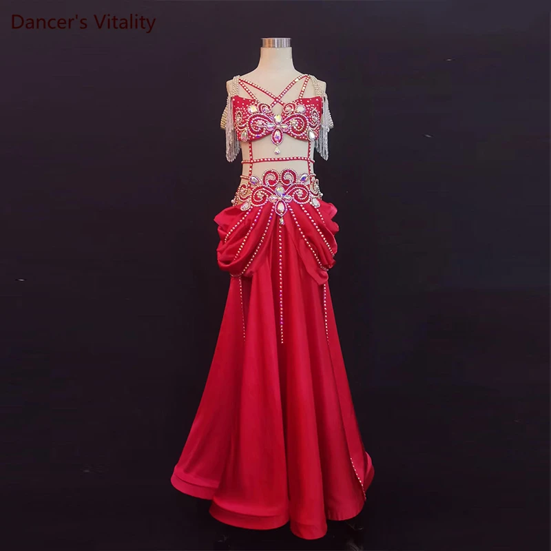 

Bellydance Costume for Women AB Stones Bra+long Skirt 2pcs Cusomized Belly Dancing Performance Suit Oriental Dance Clothing