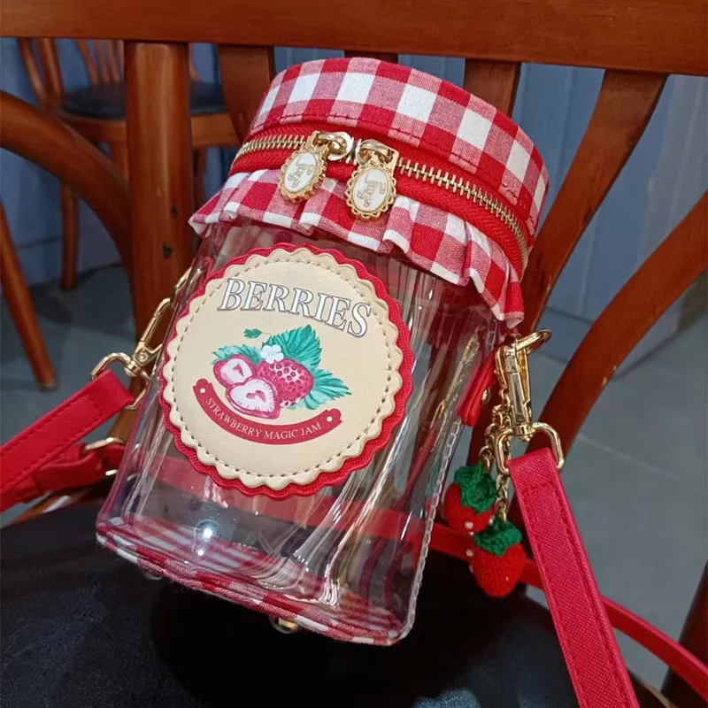 Kawaii Strawberry Jam Shape Women Purses and Handbags Clear Red Girls Shoulder Bag Designer Novelty Crossbody Bag Female Clutch