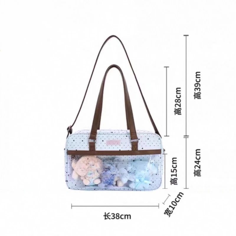 Y2k DIY Badge Display Shoulder Bag New Cute Large Capacity Lace Ita Bag Lolita Girls Transparent Pocket Casual Polka Dot Handbag 6