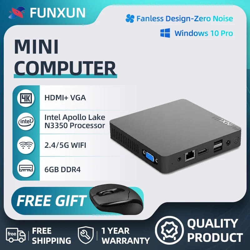 Mini Pc Mini Computer Windows 10 Pro 6Gb Ram Computer Desktop Dual Wifi Display A Doppio Schermo Supporto 4K Gigabit Ethernet