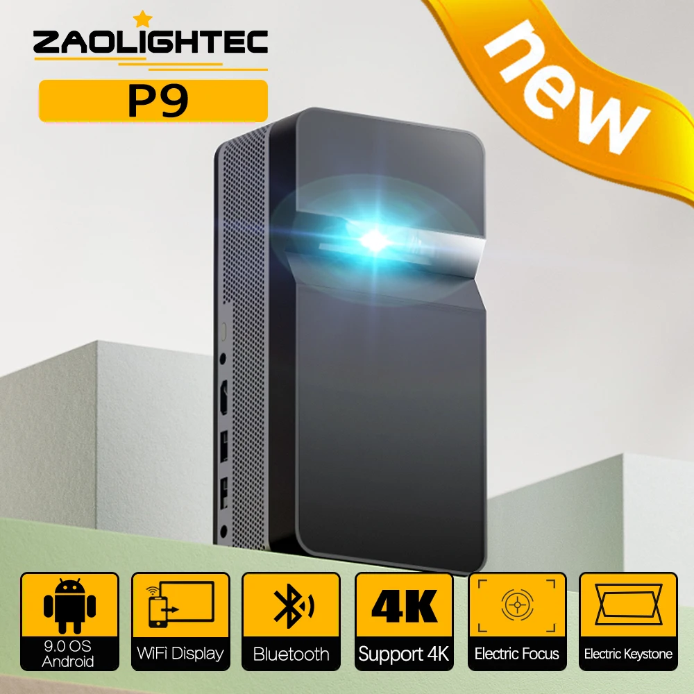 ZAOLIGHTEC P9 4K 초고화질 프로젝터, 스마트 홈, 3D 초단초점 줌, 전자 초점 비머, 비디오 극장