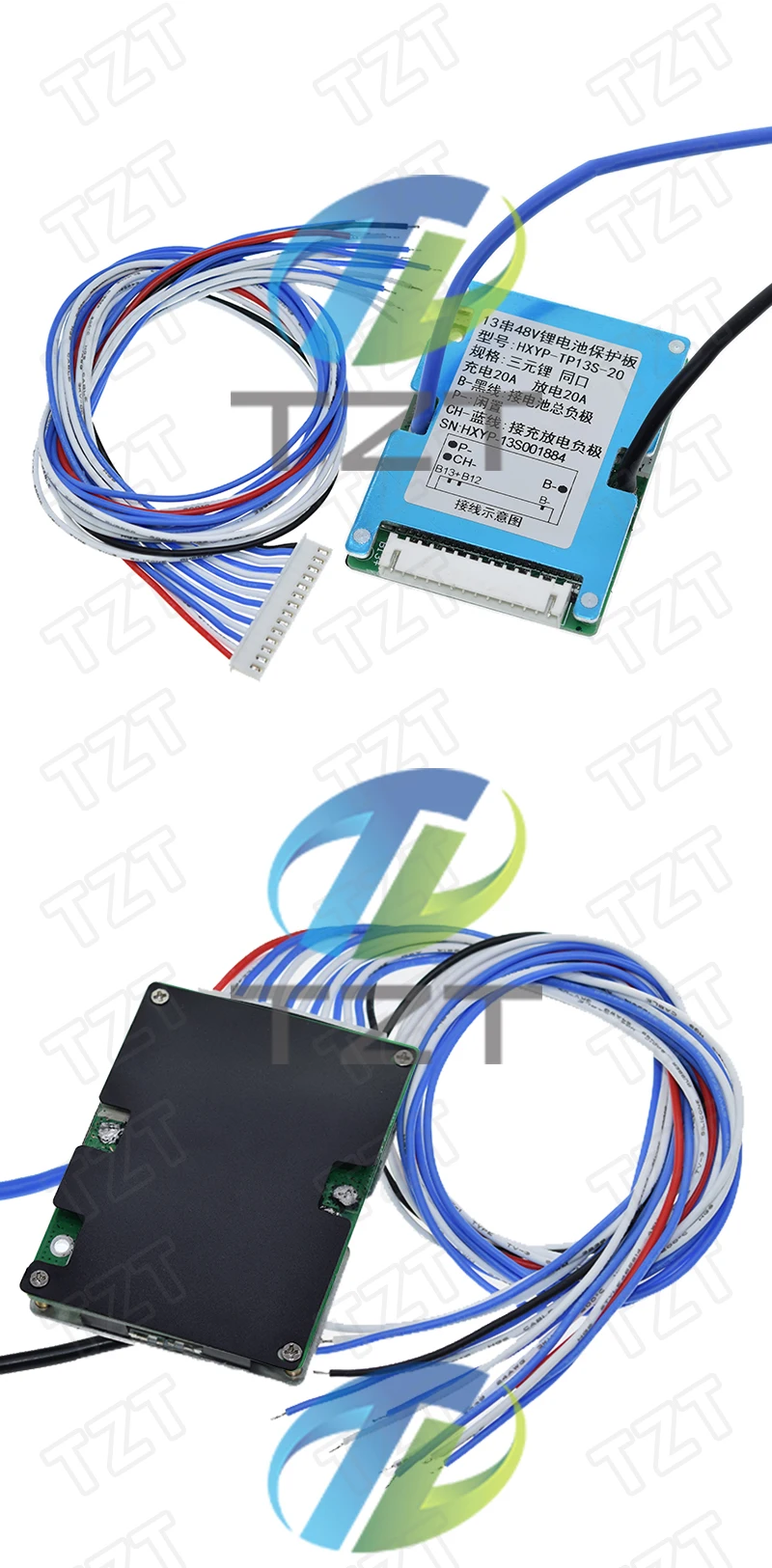 TZT 1/2/5 Stück BMS 13S 48V 20A Lmo Ternäre Li-Ion Lithium 18650 Batterieladeschutzplatine mit Kühlkörper Gemeinsamer Anschluss 2-in-1 – Detail 3