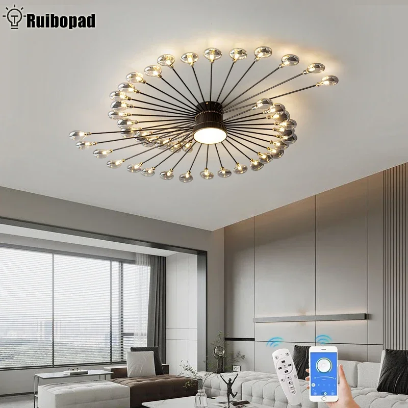 Modern Bedroom Led Ceiling Chandelier For Living Room Simple Copper Fireworks Bedroom Led Ceiling Lamp Lights For Room Decor