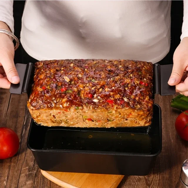 Metallic Mould Professional Meatloaf Pan Non Stick Oven Baking Pan Rectangular Loaf Pan with Insert Rack Bread Tool Baking Tool 2