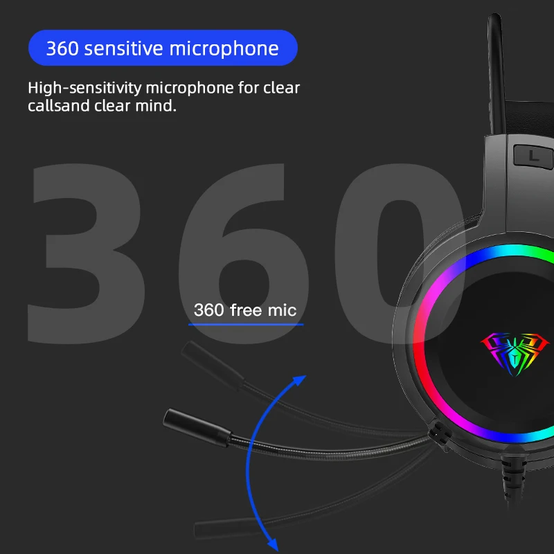 aula S608 Wired Gaming Computer USB/3.5mm RGB Backlight Noise Reduction Esports Gamer Headset With Mic For PC Laptops_voghion.com
