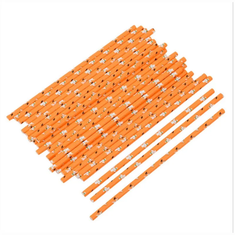 50/100 Pcs Halloween disposable paper straw Bat Pumpkin Straw for Halloween