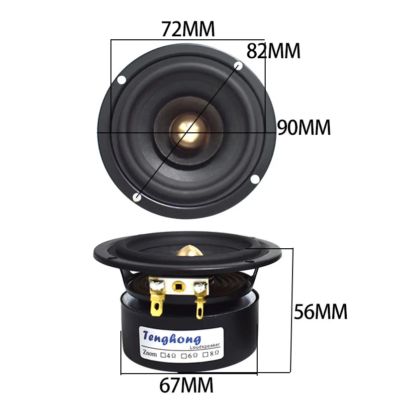 Tenghong 1pcs 3 Inch Full Range Speakers 4Ohm 8Ohm 15W Treble Mediant Bass Fever Speaker HIFI Music For Home Theater Speaker DIY