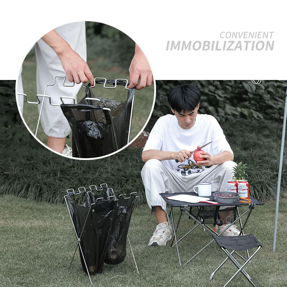 Plastic Bag Holder Outdoor Camping Picnic Trash Bag Holder Stand Garbage Rack Folding Trash Rack Garbage Frame