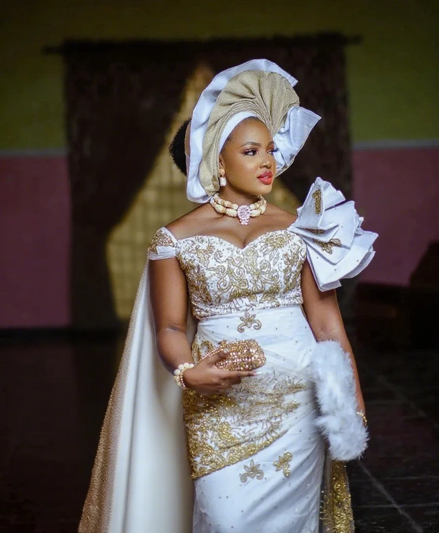 White And Gold Gold Beaded Wedding Dress White And Gold Nigerian