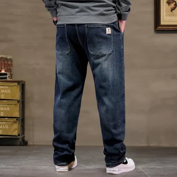 اضافية كبيرة الحجم الجينز الرجال مرونة عالية الخصر فضفاض الدنيم بانت الذكور زائد كبير فضفاض صالح كاوبوي بنطلون 8XL 6XL كلاسيكي أسود أزرق - Image 3