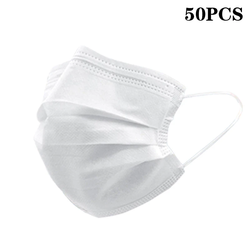 50pcs Assorted Color Disposable 3-Layer Breathable Face Masks with Earloops