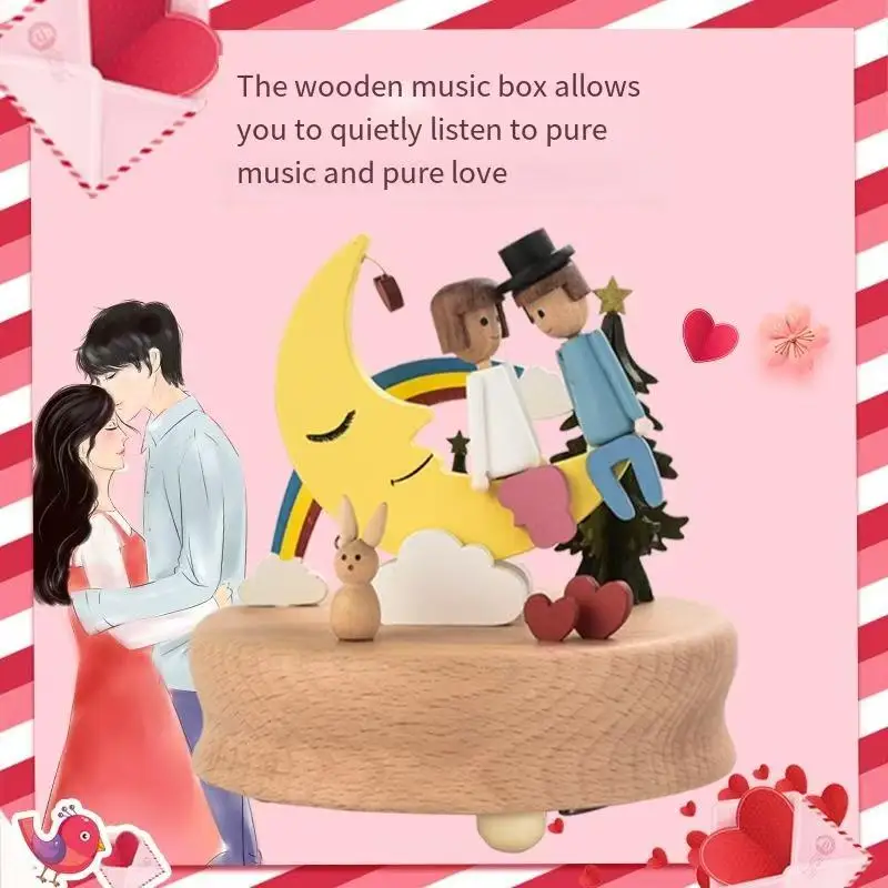 صندوق موسيقى خشبي، صندوق موسيقى دائري، هدية عيد ال...