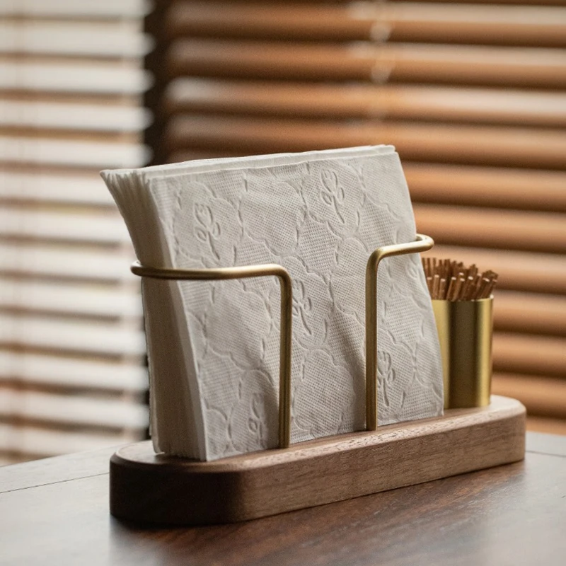 Wooden Tissue Paper Holder Metal Toothpick Holder Napkin Holder Tableware Tissue Box Storage Desktop Organizer Tableware Supplie 5