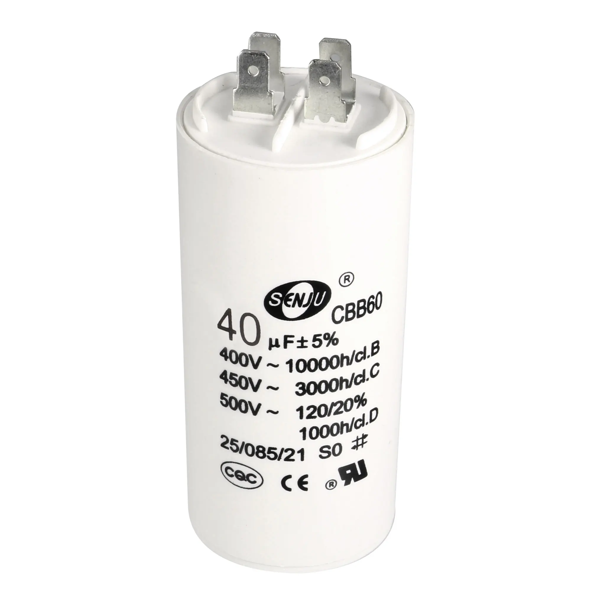 CBB60 Run 캐패시터 AC450V 12, 14, 16, 25, 30, 35, 40, 60, 80uF 더블 인서트, 50Hz, 60Hz 실린더, 공기 압축기 워터 펌프 모터용 화이트