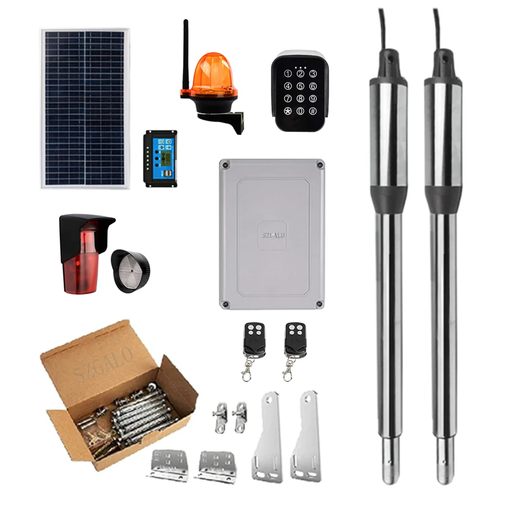 

Powerful Double Arms Automatic Gate Opener Kit with Solar Panel, Battery Charger,Waterproof Backup Battery Box Full Set