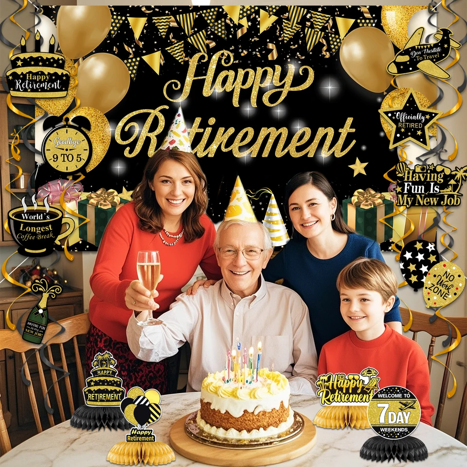 Happy Retirement Party Hanging Swirls Decorations Kit