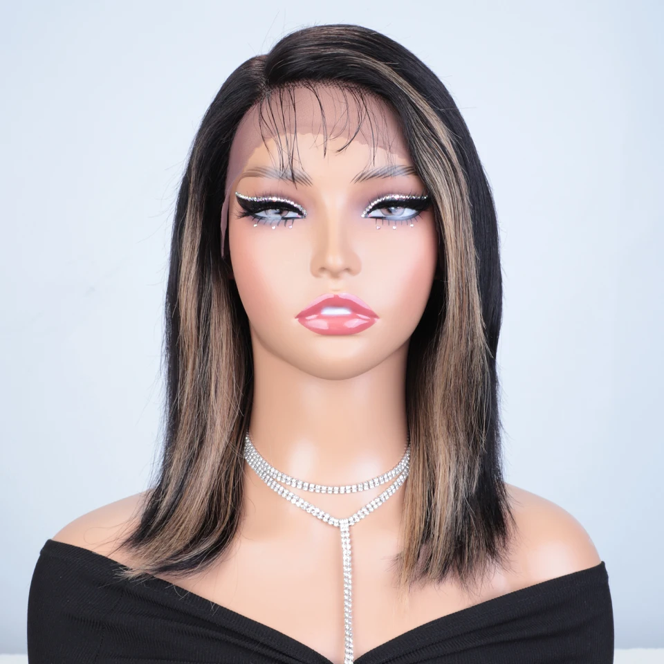 Brazilian Straight Wigs Highlight Blond 27# 30# Remy Hair Wigs 13x6x1 C Lace Front Part Bob Wig For Black Women