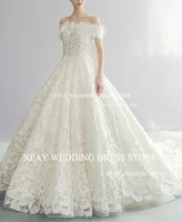 XPAY Luxury Off The Shoulder Korea Ball Gown 3D Flowers Lace Appliques Wedding Dresses Photography Shoot Elegant Bride Gown 2