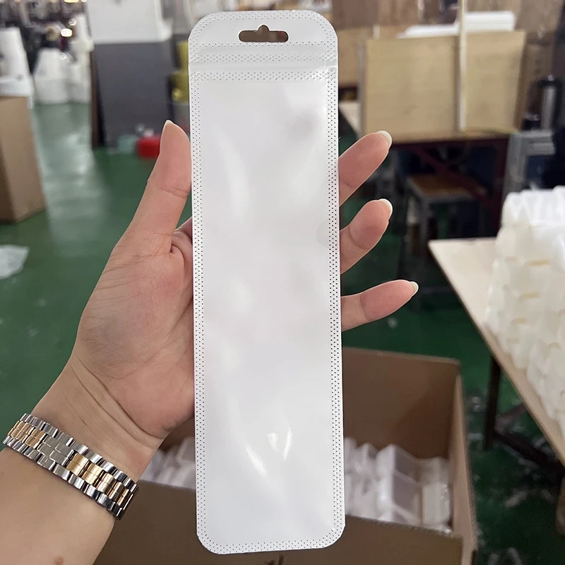 50 Stück weiße Plastiktüten, wiederverwendbar, mit Loch zum Aufhängen, Aufbewahrungsbeutel für Stifte, Schmuck, Verpackungszubehör, Zubehör für kleine Unternehmen – Detail 4
