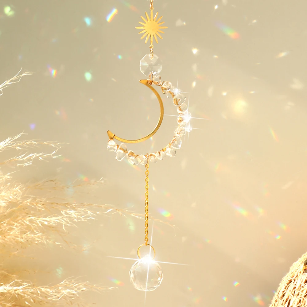 Crystal Suncatcher Glass Ball Pendant Window Hanging Sun Catcher Moon Light Catcher Wind Chime Garden Home Decor Christmas Gift