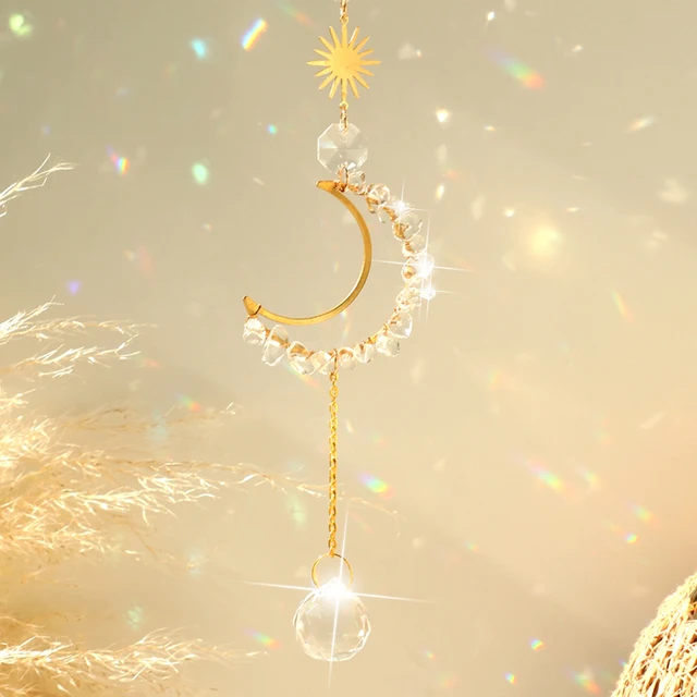 Crystal Suncatcher Üveggolyó Medál Ablak Függő Napsütő Hold Világos Fogó Szélcsengő Kerti Otthoni Dekoráció Karácsonyi Ajándék - Image 2