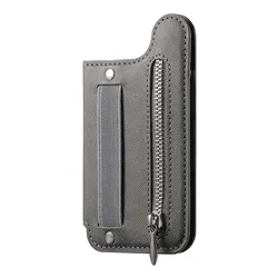 Flip Card Bag Phone Case with Card Holder and Wrist Strap - Portable Zipper Wallet with Multi - Card Capacity and Desktop Stand Support (GRAY)