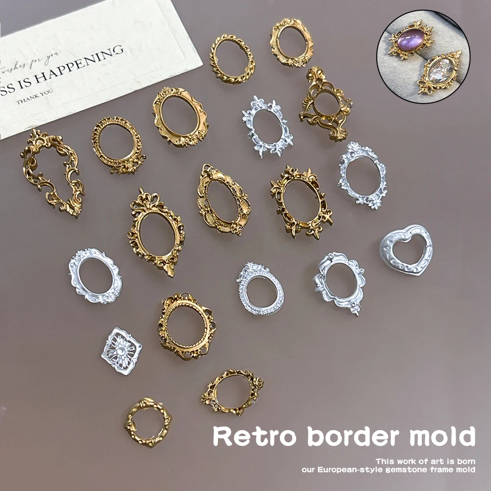 1개 빈티지 보석 사진 프레임 네일 아트 몰드 3D 투명 실리콘 조각 템플릿 DIY 네일 디자인 및 매니큐어 장식
