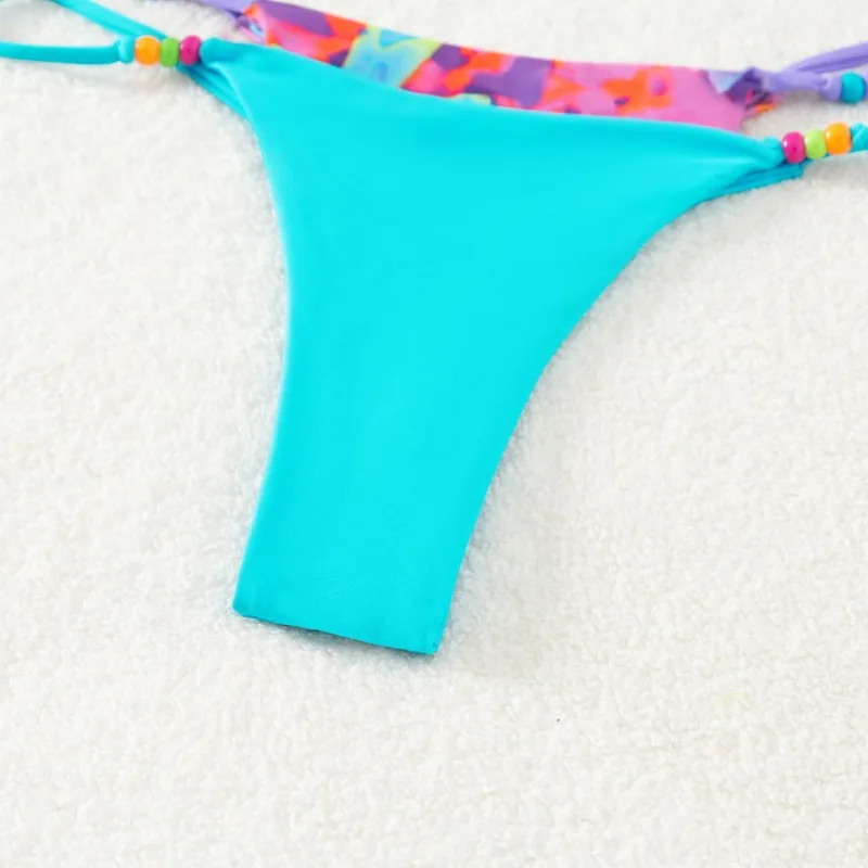 Women Floral Tie Dye Bikini Set Halter Swimsuit Triangle Bathing Suit Swimwear