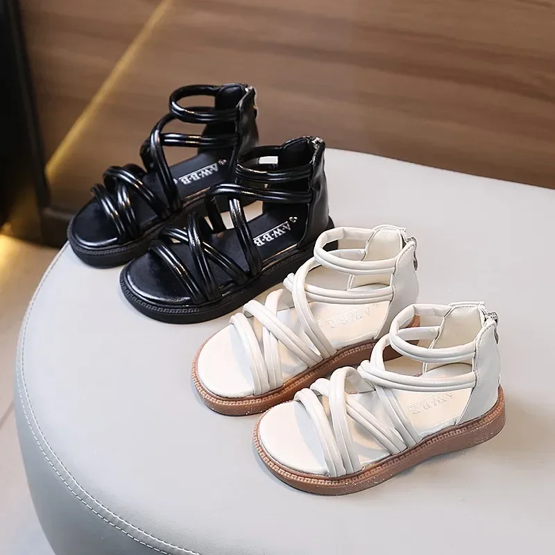 Girls Soft Roman Sandals Back Zipper Summer Shoes