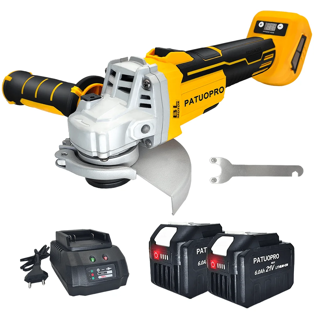 PATUOPRO Electric Angle Grinder, Brushless Cordless Adjustable Speed 125MM Rechargeable Handheld Cutting Machine Power Tools For Makita 18V Battery