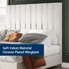 King Bed Frame with 58" Tall Headboard, Velvet Upholstered with Silver Plating Trim,  Sturdy, No Box Spring Needed, Bed Frame 4