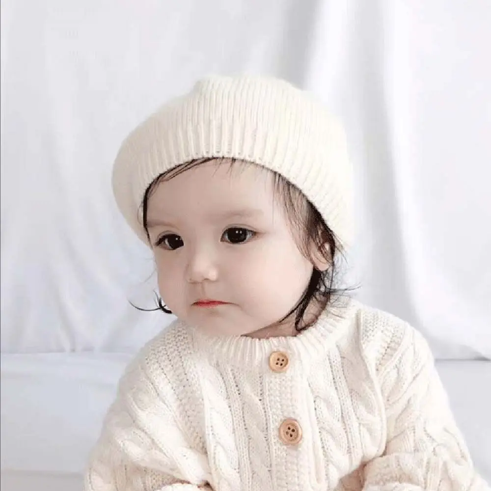 

Warm Vintage Pure color Autumn Winter Toddler Woolen Knitted Cap Berets Hat Girl Bonnet Baby Hat