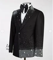 Sparkly Beaded Crystals Men Suits Slim Fit Wedding Groom Tuxedos 2 Pieces Sets Ropa Hombre Customized Slim Fit Terno Masculino 1