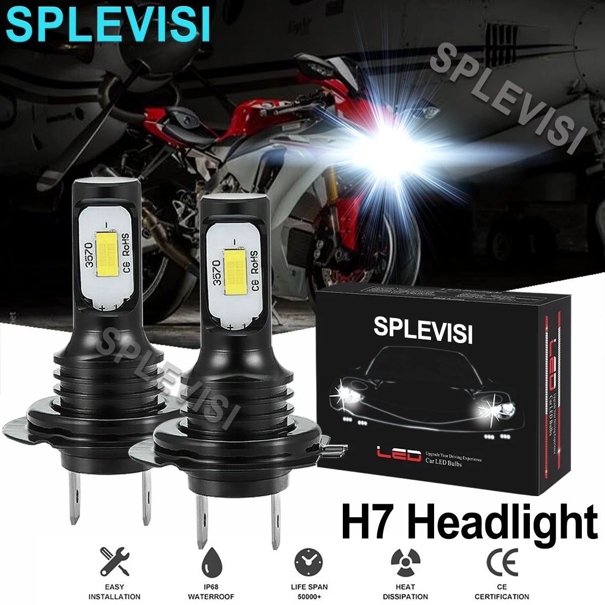 2X70W 6000K Bianco Puro Moto Led Kit Faro Per Yzf-R1 2007 2008 2009 2010 2011 2012 2013 2014 Phare Led Moto