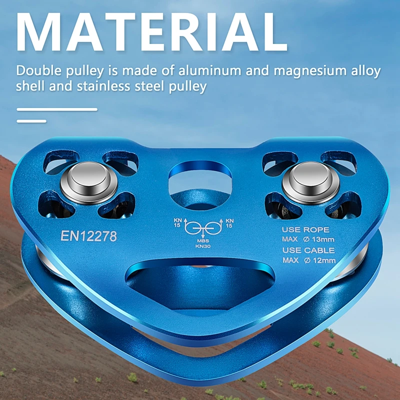 Heart-Shape Climbing Double Pulley Steel Cable Rope 13mm Climbing Device High Speed Zipline Trolley 24KN