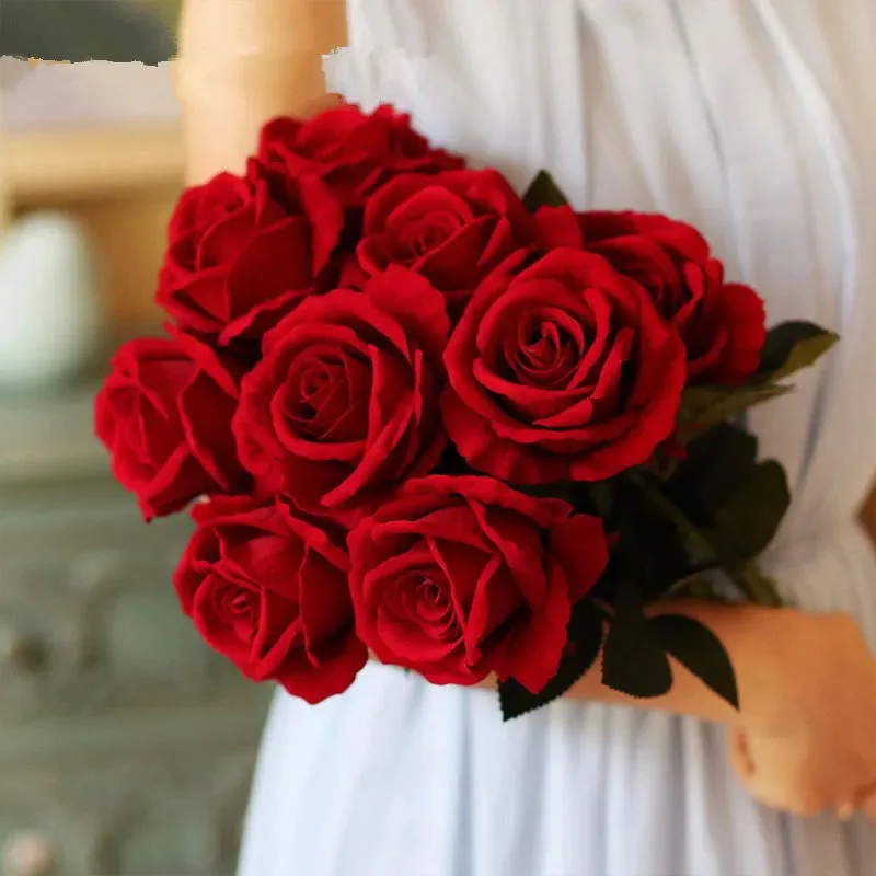 Elegant Artificial Red Roses – Realistic Faux Floral Arrangement for Weddings and Home Décor