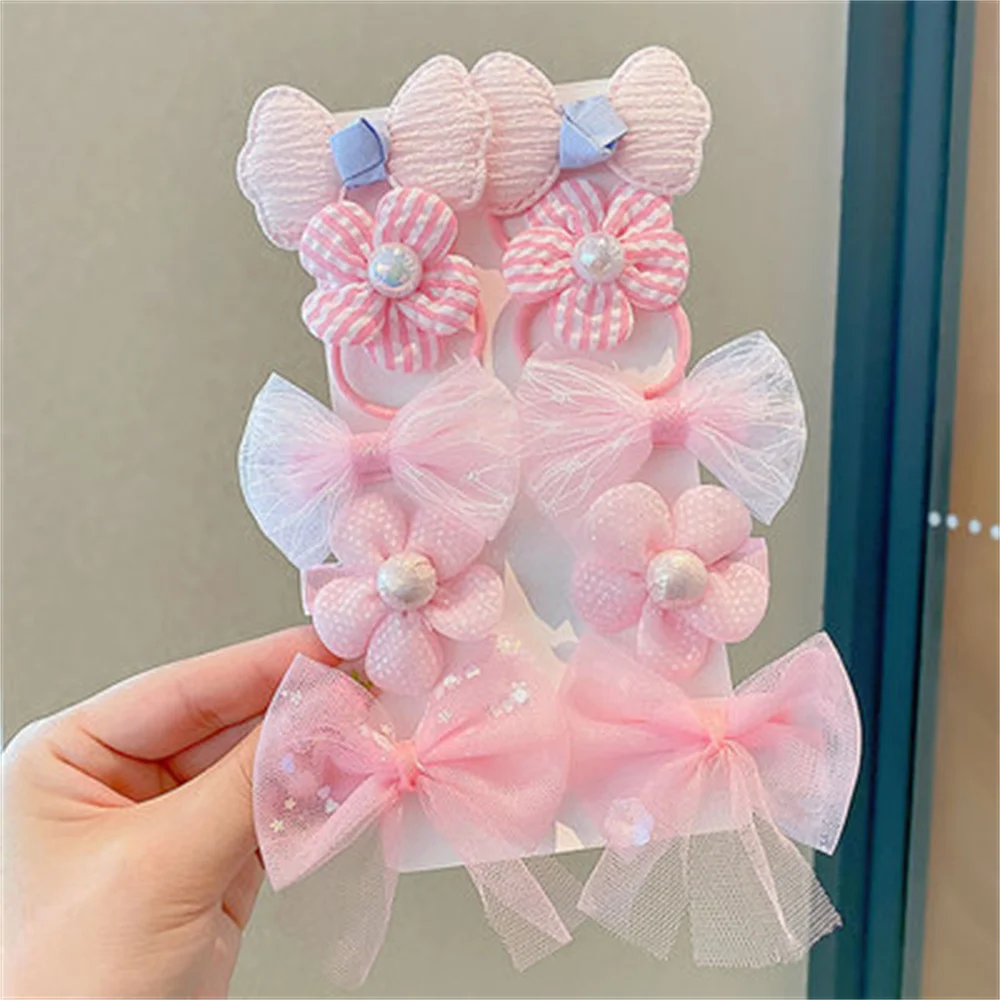8 Teile/satz Blume Bogen kinder Elastische Haarbänder Spitze Mesh Mädchen Haar Clips Süße Prinzessin Barrettes Baby Haar Zubehör – Detail 1