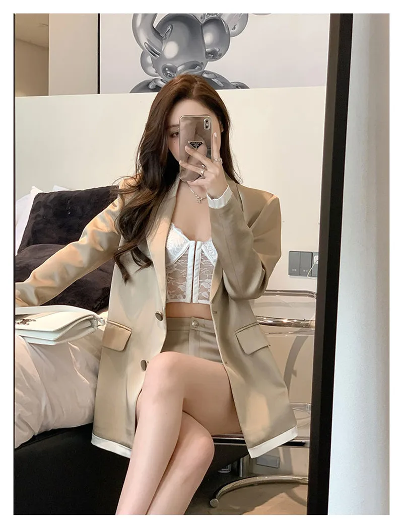 Two-Piece Suit for Women, Single-Breasted Top, Short Skirt for Office Ladies, Elegant Temperament, Korean Fashion Style, Fall