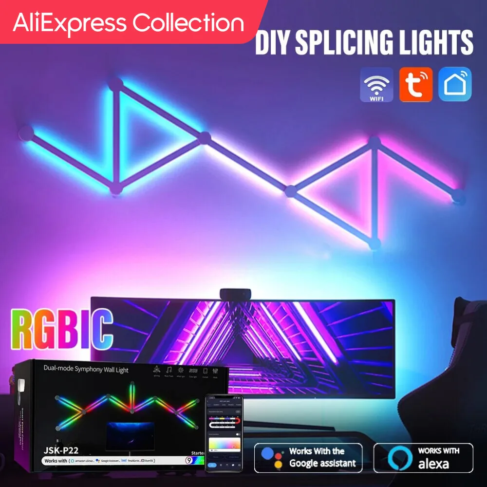 AliExpress Collection WIFI LED Smart Wall Lamp RGBIC Light Bar DIY Atmosphere Night Light APP Music Rhythm TV Backlight Bedroom