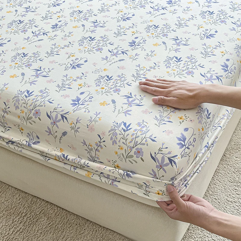 100% Cotton Bed Sheet Fitted Sheet with Pillowcase Elastic Bands Non Slip Adjustable Mattress Cover for Double King Queen Bed 6
