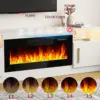 TV Stand Entertainment Center w/ 36" Fireplace,Media TV Console with High Gloss Storage Cabinet & 16 Colors LED Lights (White) 4