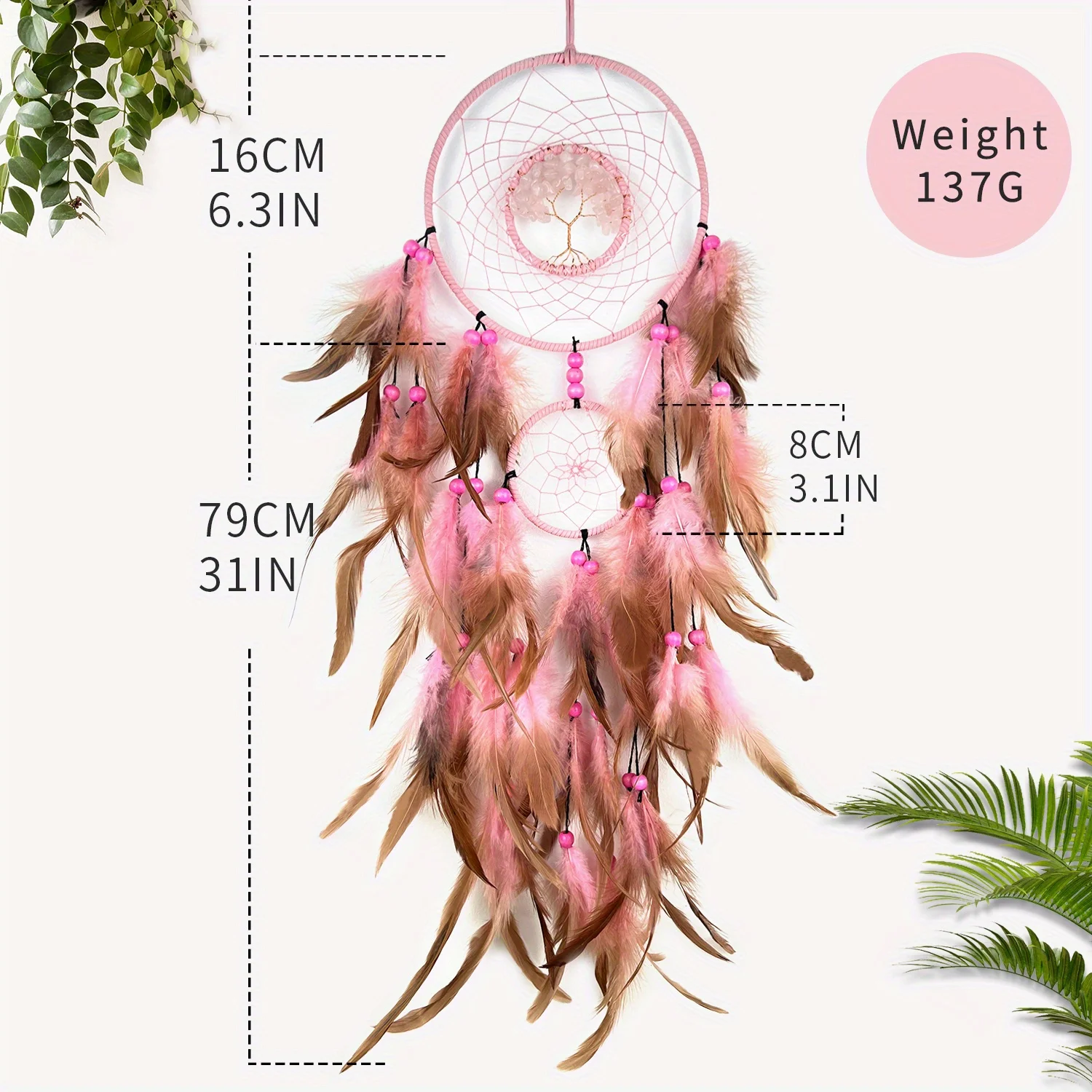1 pc 공예 생명의 나무 비즈 드림 캐처 깃털 Dreamcatcher 소녀 방 바람 종소리 벨 침실 장식 매달려