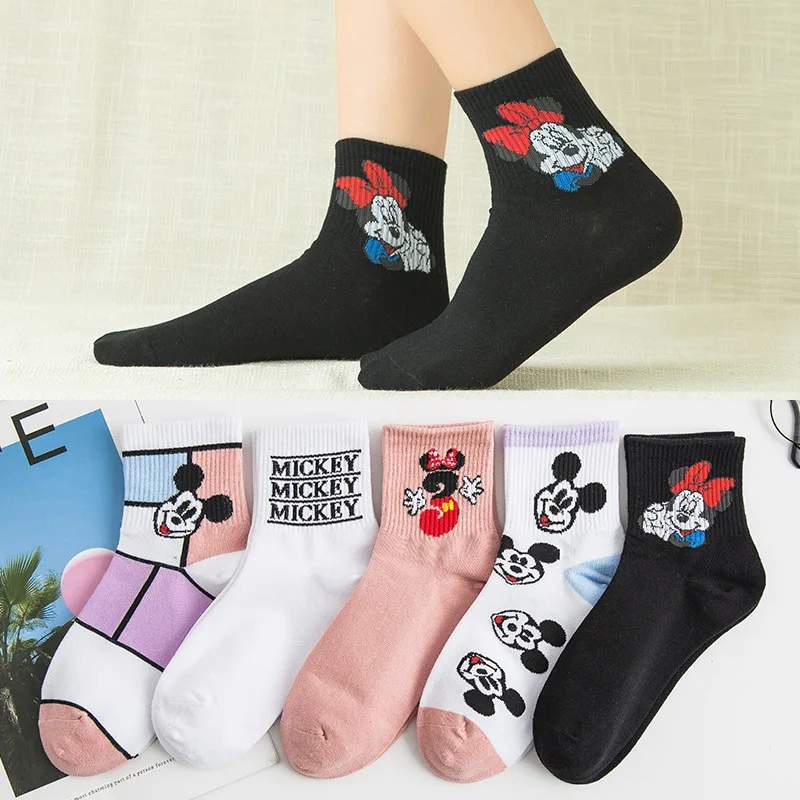 

1 Pairs Disney Anime Figure Summer Thin Mickey Minnie Mouse Tube Socks Cartoon Casual Boys and Girls Princess Socks Toy Gifts