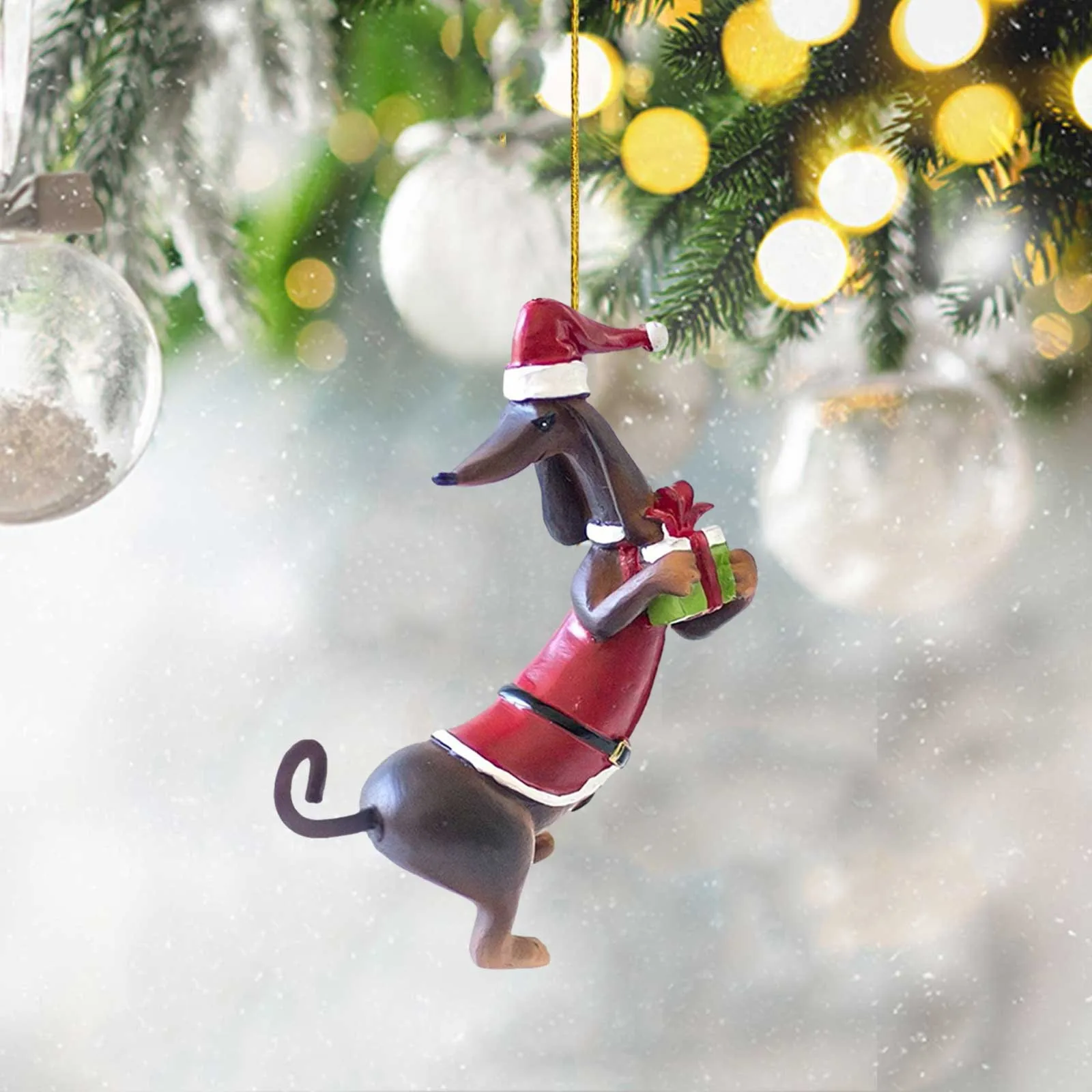 Christmas Tree Hanging Ornaments Dachshund Dog Shaped Acrylic Pendants Party Home Christmas Decorations Xmas New Year Gifts